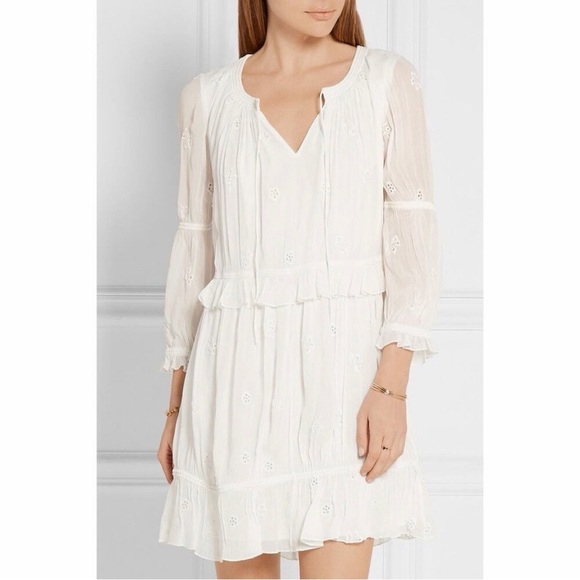Diane Von Furstenberg Dresses & Skirts - Diane Von Furstenberg White Edlyn Eyelet Peasant Dress Sz 2 Boho Chiffon Mini